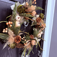 Load image into Gallery viewer, Autumn woodland Green Pumpkin door wreath