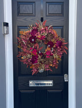 Load image into Gallery viewer, Luxury Large Autumn Wreath - Burgundy, Burnt Orange, Cerise and Gold Artificial Door Wreath
