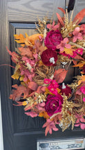 Load image into Gallery viewer, Luxury Large Autumn Wreath - Burgundy, Burnt Orange, Cerise and Gold Artificial Door Wreath