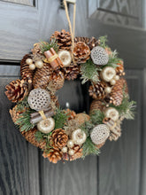 Load image into Gallery viewer, Festive Golden Fruits Pinecone Wreath