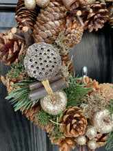 Load image into Gallery viewer, Festive Golden Fruits Pinecone Wreath