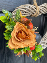 Load image into Gallery viewer, Pumpkin Rose Heart Wreath ~ Handmade