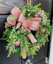 Load image into Gallery viewer, Christmas Pink Bow Door Wreath ~ Handmade