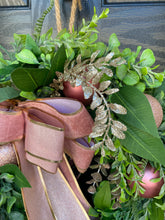 Load image into Gallery viewer, Christmas Pink Bow Door Wreath ~ Handmade