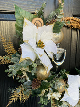 Load image into Gallery viewer, Christmas White Poinsettia & Gold Door Wreath ~ Handmade