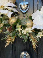 Load image into Gallery viewer, Christmas White Poinsettia & Gold Door Wreath ~ Handmade