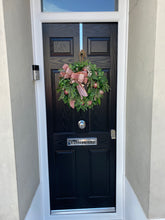 Load image into Gallery viewer, Christmas Pink Bow Door Wreath ~ Handmade