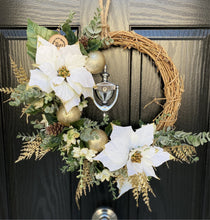 Load image into Gallery viewer, luxury gold & white poinsettia christmas wreath