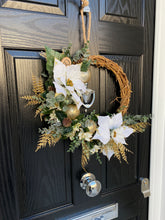 Load image into Gallery viewer, Christmas White Poinsettia & Gold Door Wreath ~ Handmade