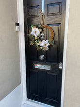 Load image into Gallery viewer, Christmas White Poinsettia & Gold Door Wreath ~ Handmade