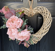 Load image into Gallery viewer, pink peony heart door wreath