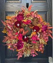 Load image into Gallery viewer, Luxury Large Autumn Wreath - Burgundy, Burnt Orange, Cerise and Gold Artificial Door Wreath
