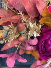 Load image into Gallery viewer, Luxury Large Autumn Wreath - Burgundy, Burnt Orange, Cerise and Gold Artificial Door Wreath
