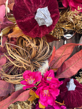 Load image into Gallery viewer, Luxury Large Autumn Wreath - Burgundy, Burnt Orange, Cerise and Gold Artificial Door Wreath

