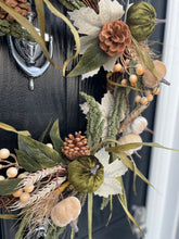 Load image into Gallery viewer, Autumn woodland Green Pumpkin door wreath
