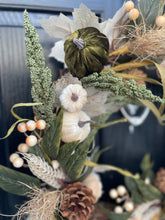 Load image into Gallery viewer, Autumn woodland Green Pumpkin door wreath
