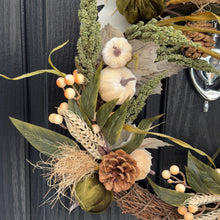 Load image into Gallery viewer, Autumn woodland Green Pumpkin door wreath
