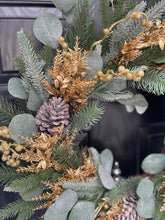 Load image into Gallery viewer, Christmas Gold Berry &amp; Pinecone Spruce Door wreath
