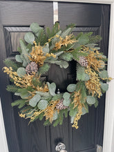 Load image into Gallery viewer, Christmas Gold Berry &amp; Pinecone Spruce Door wreath
