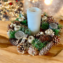 Load image into Gallery viewer, Festive Golden Fruits Pinecone Wreath

