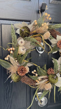 Load and play video in Gallery viewer, Autumn woodland Green Pumpkin door wreath
