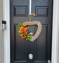 Load image into Gallery viewer, Pumpkin Rose Heart Wreath ~ Handmade
