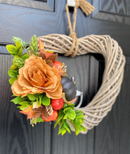 Load image into Gallery viewer, Pumpkin Rose Heart Wreath ~ Handmade
