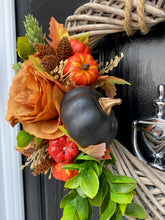 Load image into Gallery viewer, Pumpkin Rose Heart Wreath ~ Handmade
