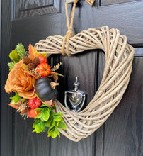 Load image into Gallery viewer, Pumpkin Rose Heart Wreath ~ Handmade

