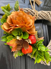 Load image into Gallery viewer, Pumpkin Rose Heart Wreath ~ Handmade
