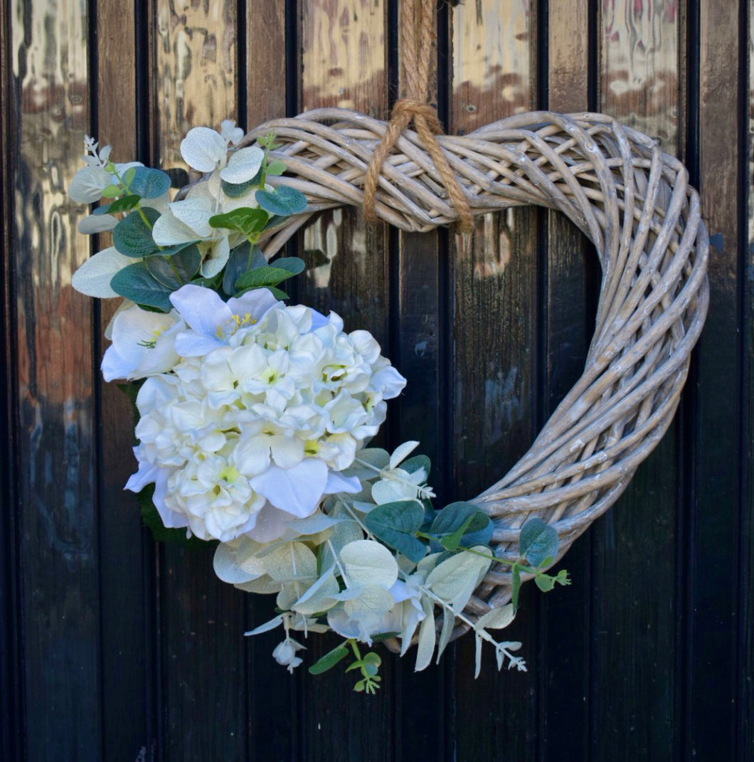 Ivory Hydrangea Heart Wreath