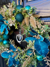 Load image into Gallery viewer, Christmas Luxury Teal Christmas Wreath ~ Handmade
