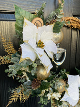 Load image into Gallery viewer, White Poinsettia &amp; Gold Christmas wreath
