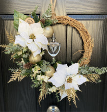 Load image into Gallery viewer, luxury gold &amp; white poinsettia christmas wreath
