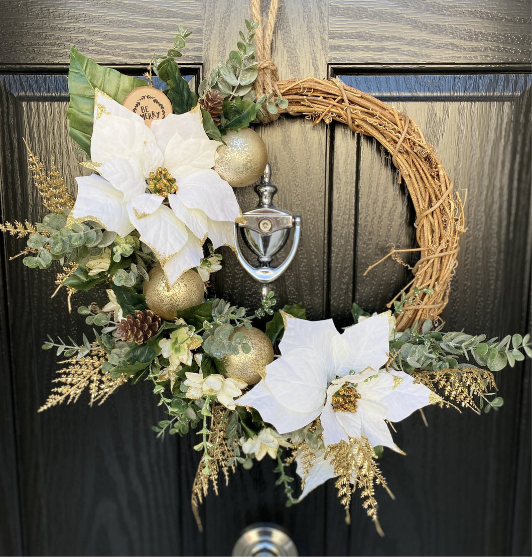 luxury gold & white poinsettia christmas wreath