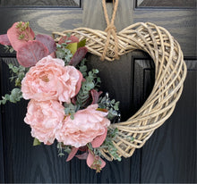 Load image into Gallery viewer, pink peony heart door wreath
